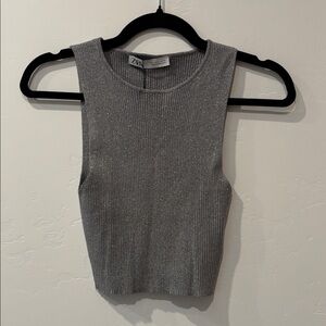 Zara Metallic Gray knit Tank Top